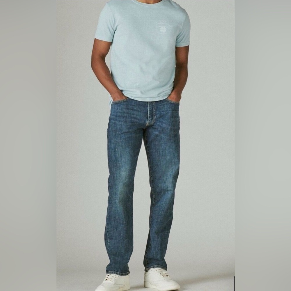 Lucky Brand Sz 38 x 32 121 Heritage Slim Straight Leg Denim Jeans Mid Blue Wash